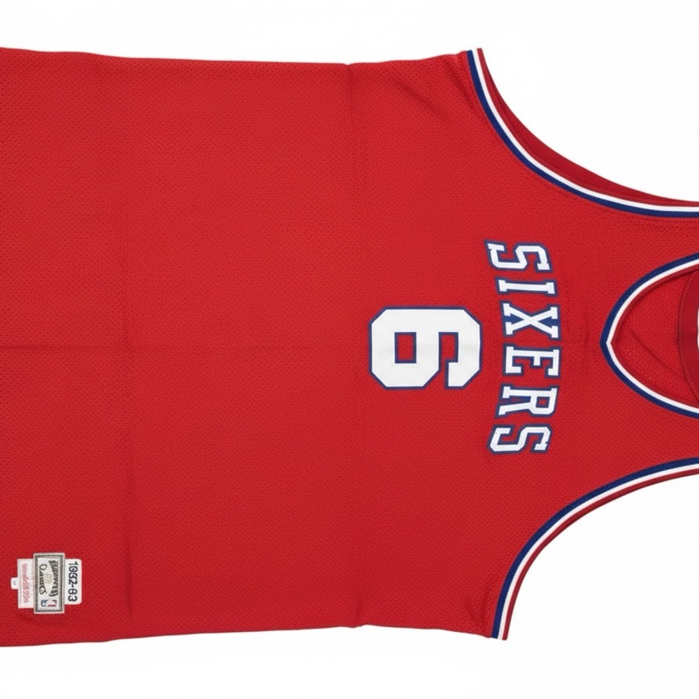 Mitchell & Ness Red Sixers Jersey with Blue and White Trim